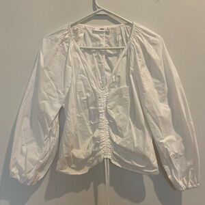 NWOT Mango White Ruched Blouse Size M